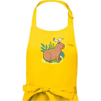 Kuchyňská zástěra Kapybara a ptáček - Dámská zástěra na vaření - Univerzální velikost ( Žlutá )