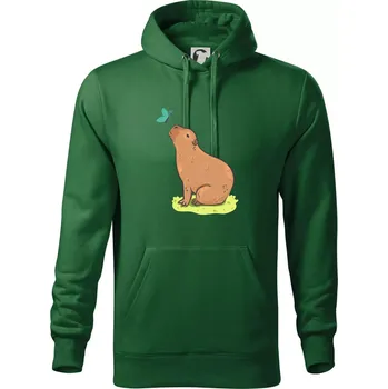 Pánská mikina Kapybara a motýlek - Mikina pánská Cape s kapucí - S ( Lahvově zelená )