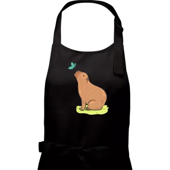 Kuchyňská zástěra Kapybara a motýlek - Pánská zástěra na vaření - Univerzální velikost ( Černá )