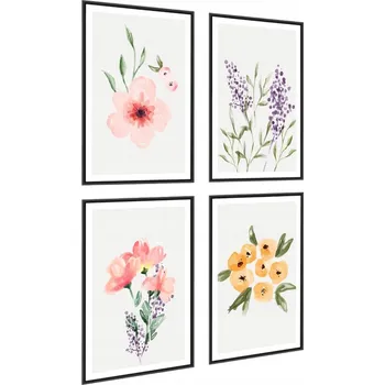 Obraz SADA 4x Plakát v Rámu Akvarelové KVĚTINY 60x80