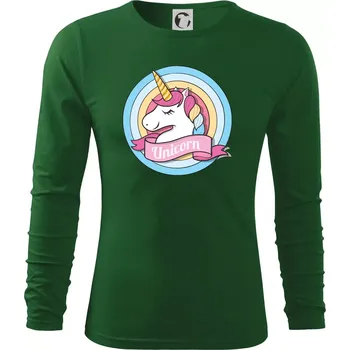 Pánské oblečení Jednorožec v kolečku - Triko s dlouhým rukávem FIT-T long sleeve - S ( Lahvově zelená )