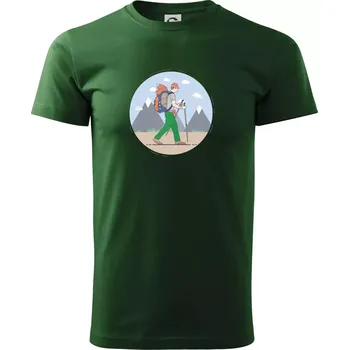 Barevný párový motiv na hory - Triko extra velké (5-8XL) - 6XL ( Lahvově zelená )