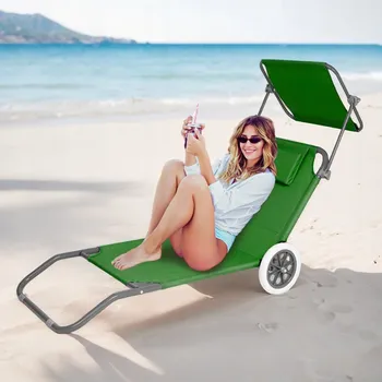 Zahradní lehátko Lehátko turistické zelené se stříškou ocelové