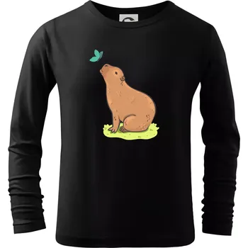 Chlapecké tričko Kapybara a motýlek - Triko dětské Long Sleeve - 122 cm/6 let ( Černá )