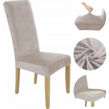 Potah na židli POTAH NA ŽIDLI S VYSOKÝM OPĚRADLEM CHLADNÁ BÉŽOVÁ VELUR ELASTICKÝ SILNÝ