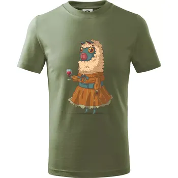 Dětská móda Alpaka s vínem žena - Tričko dětské bavlněné - 158 cm/12 let ( Khaki )