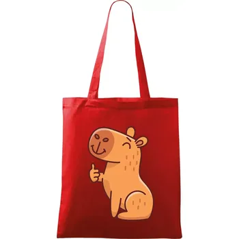 Nákupní taška Kapybara s palcem nahoru - Taška bavlněná - 42 x 38 cm ( Červená )