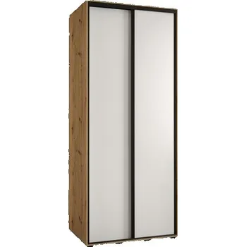 Šatní skříň Šatní skříň s posuvnými dveřmi DAVOS 100cm | DUB Artisan / bílá / černé pojezdy