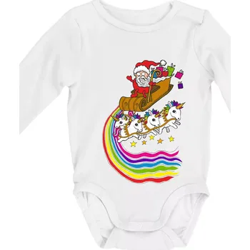 Kojenecký body Santa a jednorožci (Pecka design) - Body kojenecké s dlouhým rukávem - Dlouhý r. do 3 měs ( Bílá )