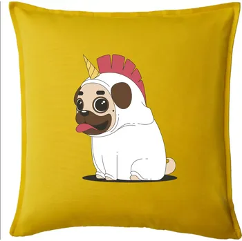 Polštář Mops a jednorožec - Polštář 50x50 - 50x50 - Pouze potah ( Žlutá )