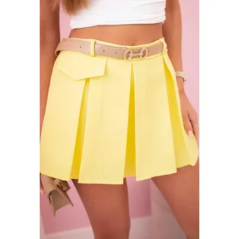 Dámské kalhoty Dámské sukňové šortky se sklady a páskem žlutý UNI