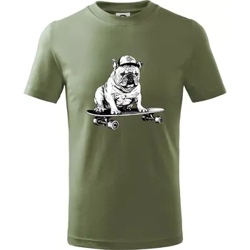 Černobílý buldok na skateboardu - Tričko dětské bavlněné - 122 cm/6 let ( Khaki )