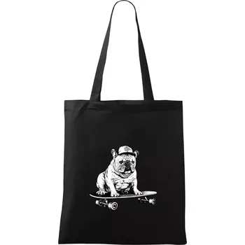 Nákupní taška Černobílý buldok na skateboardu - Taška bavlněná - 42 x 38 cm ( Černá )