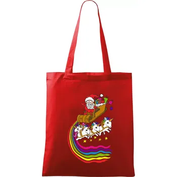 Nákupní taška Santa a jednorožci (Pecka design) - Taška bavlněná - 42 x 38 cm ( Červená )