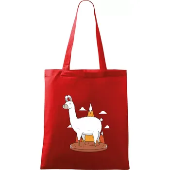 Nákupní taška Alpaka kreslená - Taška bavlněná - 42 x 38 cm ( Červená )