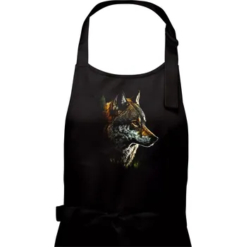 Kuchyňská zástěra Vlk fotka - Pánská zástěra na vaření - Univerzální velikost ( Černá )