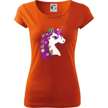 Dámské tričko Vánoční jednorožec - Dámské triko Pure - S ( Oranžová )