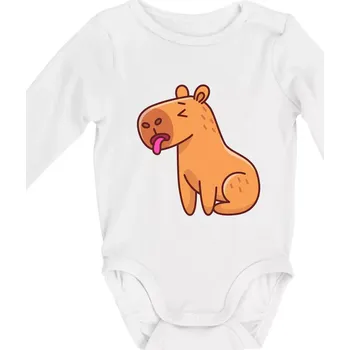 Kojenecký body Unavená kapybara - Body kojenecké s dlouhým rukávem - Dlouhý r. do 3 měs ( Bílá )