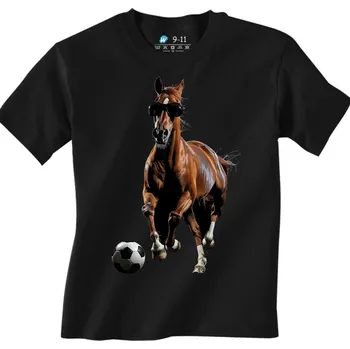 Chlapecké tričko Dětské tričko Kůň Fotbalista (Velikost: 12-13, Barva: Černá)