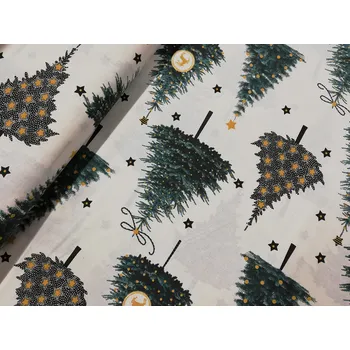 Bavlněná látka vánoční šíře 240cm - vánoční stromečky (50cm)