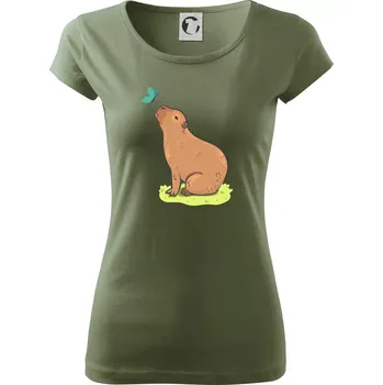 Dámské tričko Kapybara a motýlek - Dámské triko Pure - XS ( Khaki )