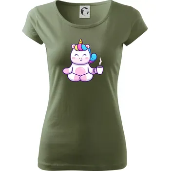 Dámské tričko Yoga - jednorožec káva - Dámské triko Pure - S ( Khaki )