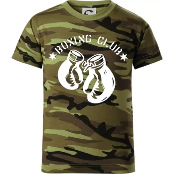 Boxing club nápis - Dětské maskáčové triko - 104-110cm / 3-4 roky ( Zelený maskáč )