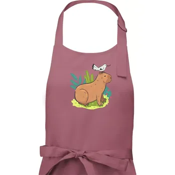 Kuchyňská zástěra Kapybara a ptáček - Dámská zástěra na vaření - Univerzální velikost ( Starorůžová )
