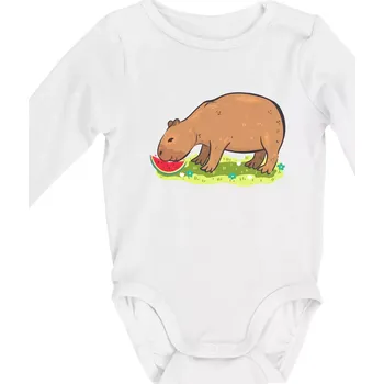 Kapybara a meloun - Body kojenecké s dlouhým rukávem - Dlouhý r. 6-12 měs ( Bílá )