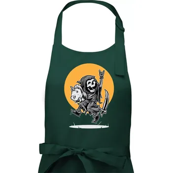 Kuchyňská zástěra Jednorozeč vs. smrtka - Dámská zástěra na vaření - Univerzální velikost ( Lahvově zelená )