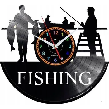 Hodiny RYBÁŘSKÉ HODINY NÁSTĚNNÉ DEKORATIVNÍ MODERNÍ VINYLOVÁ DESKA JAKO DÁREK