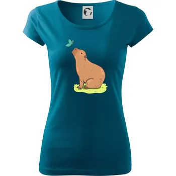 Dámské tričko Kapybara a motýlek - Dámské triko Pure - XS ( Petrolejová )