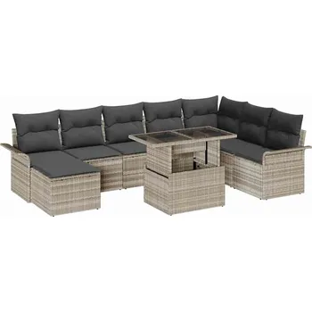 Zahradní sestava vidaXL Sada zahradních pohovek s polštářem 9 pcs Světle šedá [3357075]