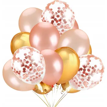 Balónek SADA Narozeninové BALÓNKY Růžové Zlato Konfety x14 35cm