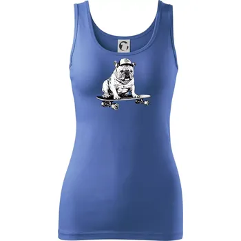 Dámské tričko Černobílý buldok na skateboardu - Dámské tílko - 2XL ( Azurově modrá )