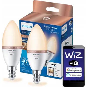 Žárovka 2x LED žárovka E14 C37 4,9W = 40W 470lm 2700-6500K SMART WiFi Philips WiZ