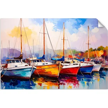 Obraz Barevné Lodě, Plachetnice, Přístav - NÁLEPKA NA NÁBYTEK, dětská/studentská, 45x30 cm