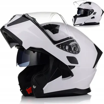 Helma na motorku Motocyklová přilba Awina vyklápěcí bílá lesklá velikost M ECE R22-06 s sluneční clonou