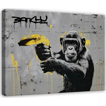Obraz OBRAZ BANKSY OPICE STREET ART GRAFFITI MODERNÍ NA PLÁTNĚ NA ZEĎ 60x40