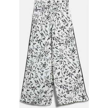 Dámské kalhoty KALHOTY KARL LAGERFELD LINEN BLEND PANTS PRISTINE BLACK FLOWER AOP