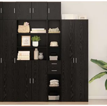 Policová skříň vidaXL Úložná skříňka se zásuvkou 2 pcs Černý dub 30 x 42,5 x 225 cm [3365642]