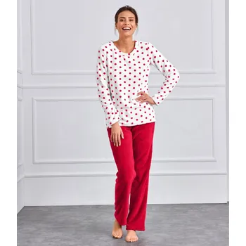 Dámské pyžamo Blancheporte Fleecové pyžamo s puntíky puntíky třešňová 34/36