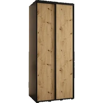 Šatní skříň Šatní skříň s posuvnými dveřmi DAVOS 100cm | Černá / DUB Artisan / černé pojezdy