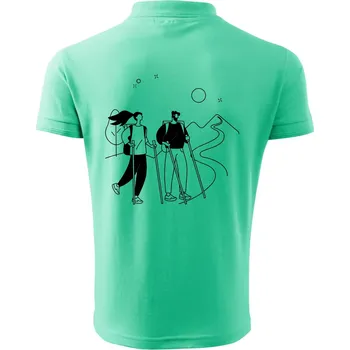 Pánská košile Kreslený pár na výletě - Polokošile pánská Pique Polo 203 - 5XL ( Mátová )