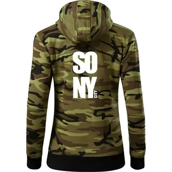 Dámská mikina SO NY city - Dámská mikina trendy zipper s kapucí - XS ( Zelený maskáč )
