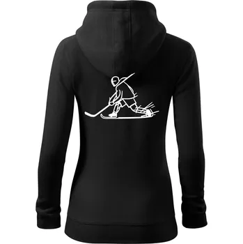 Dámská mikina Kreslený hokejista tučnou fixou - Dámská mikina trendy zipper s kapucí - 2XL ( Černá )