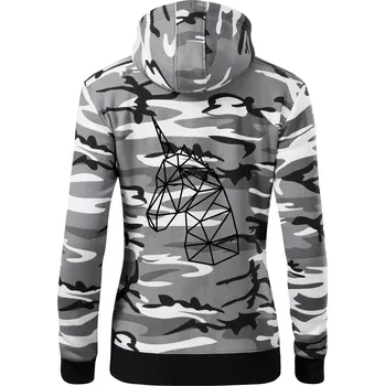 Dámská mikina Geometrie - Jednorožec - Dámská mikina trendy zipper s kapucí - 2XL ( Šedý maskáč )