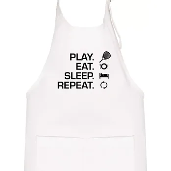 Kuchyňská zástěra Play eat sleep repeat padel - Dětská zástěra na vaření - Univerzální velikost ( Bílá )