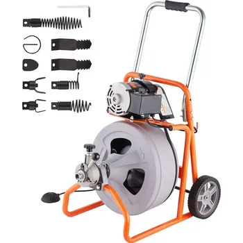 Sada nářadí Stroj na čištění kanalizace 100 stop x 1/2 palce, kanalizační had šnek s automatickým podáváním na kolečkách