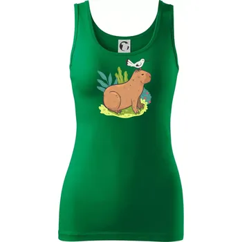 Dámské tričko Kapybara a ptáček - Dámské tílko - XL ( Středně zelená )